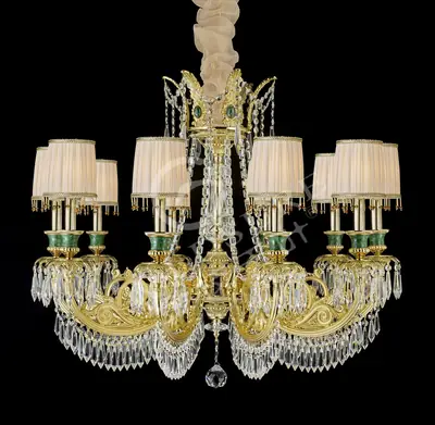 Đèn chùm cổ điển đồng màu vàng 24K, 10 bóng, Ø86 cm