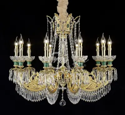 Đèn chùm cổ điển đồng màu vàng 24K, 10 bóng, Ø86 cm