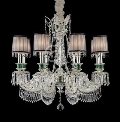 Đèn chùm cổ điển đồng màu bạc, 8 bóng, Ø76 cm
