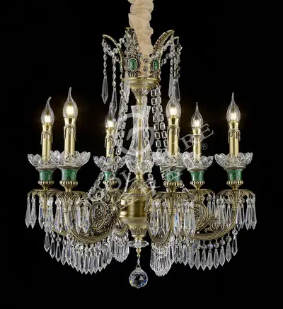 Đèn chùm cổ điển đồng màu đồng cổ kiểu Mỹ, 6 bóng, Ø63 cm