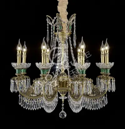 Đèn chùm cổ điển đồng màu đồng cổ kiểu Mỹ, 8 bóng, Ø76 cm
