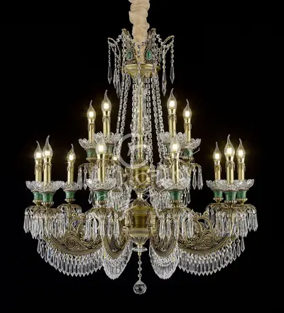 Đèn chùm cổ điển đồng màu đồng cổ kiểu Mỹ, 15 bóng, Ø89 cm