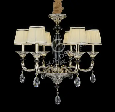 Đèn chùm cổ điển đồng màu mạ vàng, 6 bóng, Ø67 cm