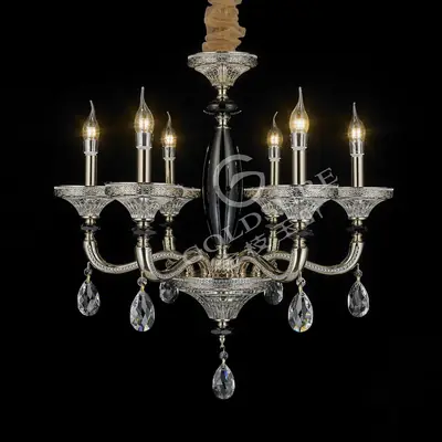Đèn chùm cổ điển đồng màu mạ vàng, 6 bóng, Ø67 cm