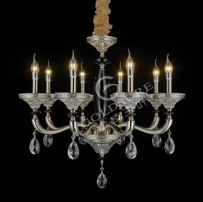 Đèn chùm cổ điển đồng màu mạ vàng, 8 bóng, Ø77 cm