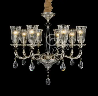 Đèn chùm cổ điển đồng màu mạ vàng, 8 bóng, Ø73 cm