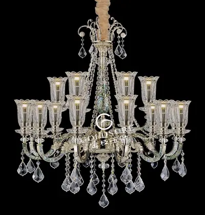 Đèn chùm cổ điển đồng màu mạ vàng, 18 bóng, Ø90 cm