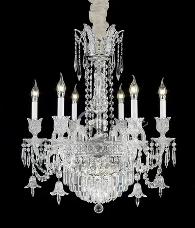 Đèn chùm cổ điển đồng màu crom, 6 bóng, Ø68 cm