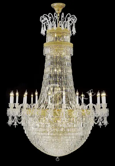 Đèn chùm cổ điển đồng màu vàng 24K, 24 bóng, Ø170 cm