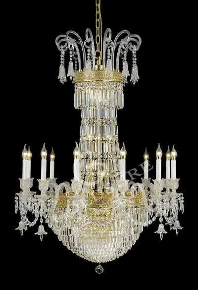 Đèn chùm cổ điển đồng màu vàng 24K, 12 bóng, Ø105 cm