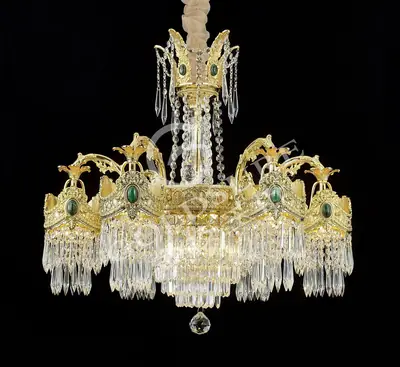 Đèn chùm cổ điển đồng màu vàng 24K, 6 bóng, Ø75 cm