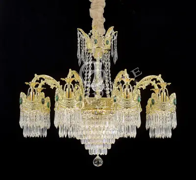 Đèn chùm cổ điển đồng màu vàng 24K, 8 bóng, Ø95 cm