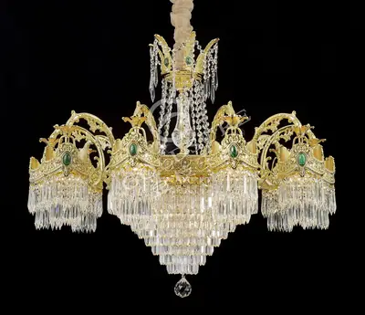 Đèn chùm cổ điển đồng màu vàng 24K, 10 bóng, Ø105 cm