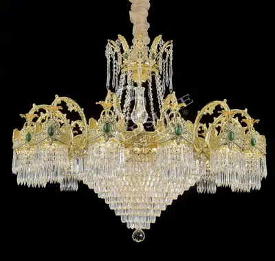 Đèn chùm cổ điển đồng màu vàng 24K, 12 bóng, Ø115 cm