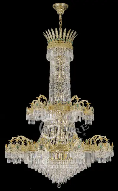 Đèn chùm cổ điển đồng màu vàng 24K, 15 bóng, Ø160 cm