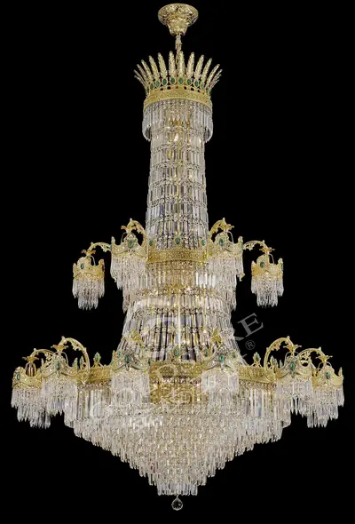 Đèn chùm cổ điển đồng màu vàng 24K, 18 bóng, Ø180 cm