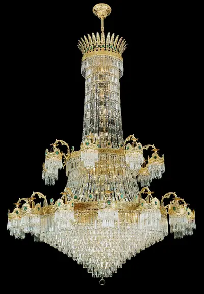 Đèn chùm cổ điển đồng màu vàng 24K, 22 bóng, Ø200 cm