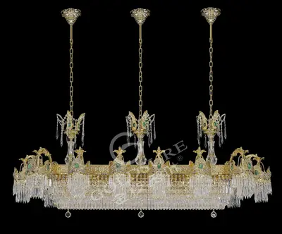Đèn chùm cổ điển đồng màu vàng 24K, 14 bóng, Ø178 cm (dáng oval)