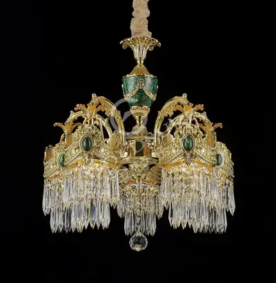 Đèn chùm cổ điển đồng màu vàng 24K, 5 bóng, Ø56 cm