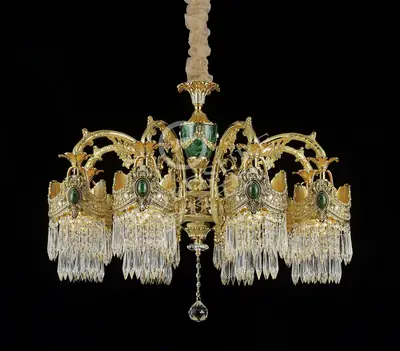 Đèn chùm cổ điển đồng màu vàng 24K, 8 bóng, Ø80 cm