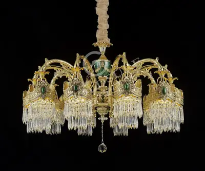 Đèn chùm cổ điển đồng màu vàng 24K, 10 bóng, Ø93 cm