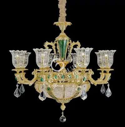 Đèn chùm cổ điển đồng màu vàng 24K, 8 bóng, Ø83 cm