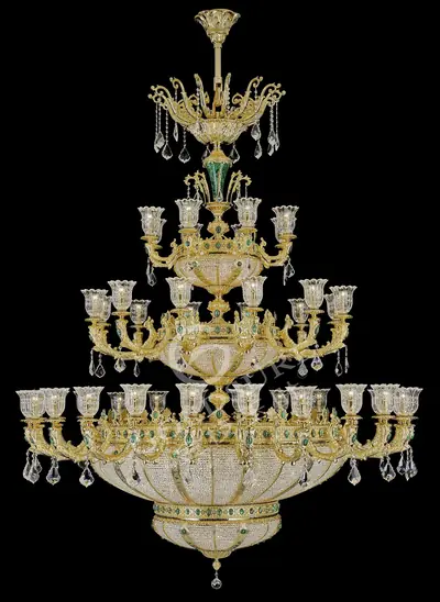 Đèn chùm cổ điển đồng màu vàng 24K, 44 bóng, Ø200 cm