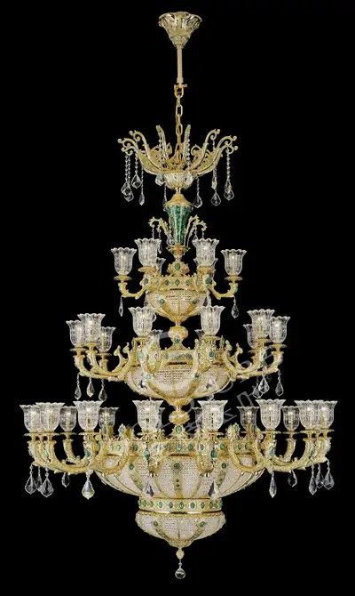 Đèn chùm cổ điển đồng màu vàng 24K, 32 bóng, Ø160 cm