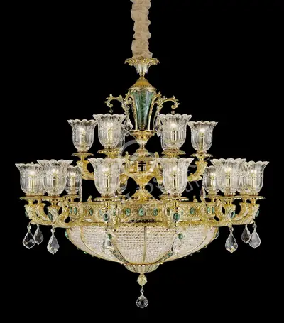 Đèn chùm cổ điển đồng màu vàng 24K, 18 bóng, Ø103 cm