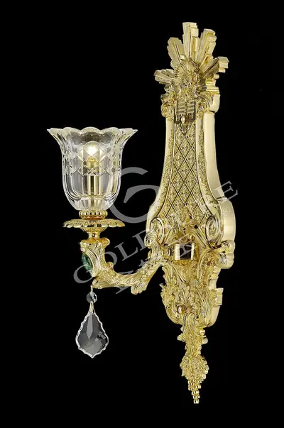Đèn tường cổ điển đồng màu vàng 24K, 1 bóng