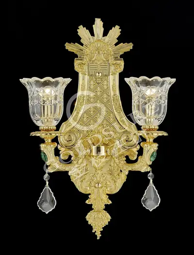 Đèn tường cổ điển đồng màu vàng 24K, 2 bóng