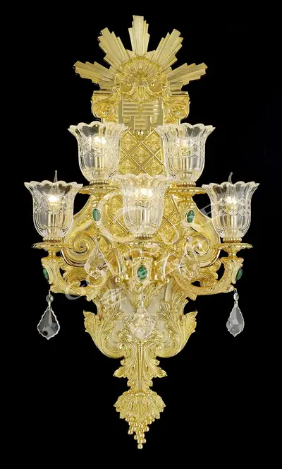 Đèn tường cổ điển đồng màu vàng 24K, 5 bóng