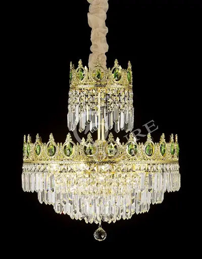 Đèn chùm cổ điển đồng màu vàng 24K, Ø50 cm (xanh ô liu)