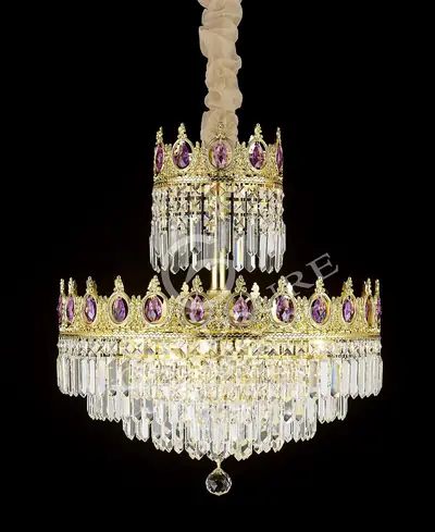 Đèn chùm cổ điển đồng màu vàng 24K, Ø50 cm (tím violet)
