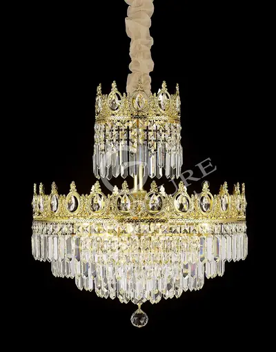 Đèn chùm cổ điển đồng màu vàng 24K, Ø50 cm (pha lê trong)