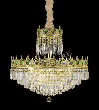 Đèn chùm cổ điển đồng màu vàng 24K, Ø60 cm (xanh ô liu)