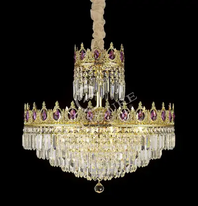 Đèn chùm cổ điển đồng màu vàng 24K, Ø60 cm (tím violet)