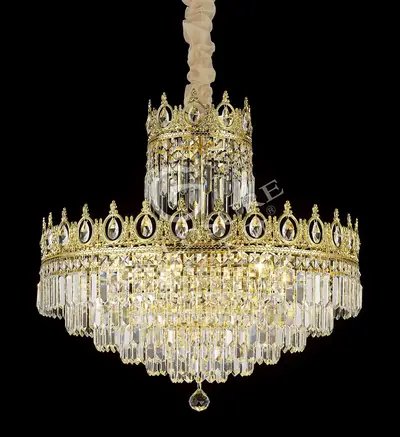Đèn chùm cổ điển đồng màu vàng 24K, Ø60 cm (pha lê trong)