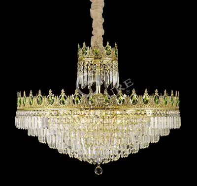 Đèn chùm cổ điển đồng màu vàng 24K, Ø80 cm (xanh ô liu)