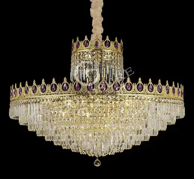 Đèn chùm cổ điển đồng màu vàng 24K, Ø80 cm (tím violet)