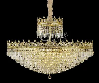 Đèn chùm cổ điển đồng màu vàng 24K, Ø80 cm (pha lê trong)