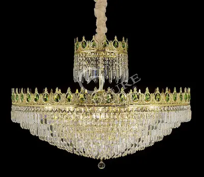 Đèn chùm cổ điển đồng màu vàng 24K, Ø100 cm (xanh ô liu)