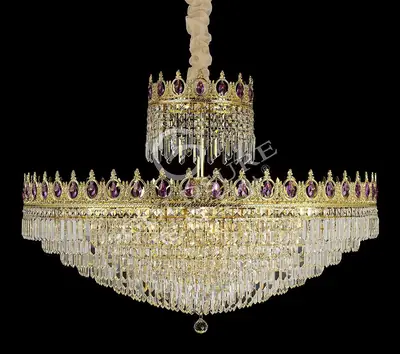 Đèn chùm cổ điển đồng màu vàng 24K, Ø100 cm (tím violet)