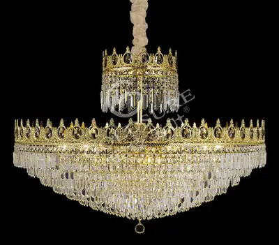 Đèn chùm cổ điển đồng màu vàng 24K, Ø100 cm (pha lê trong)