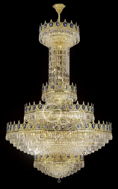 Đèn chùm cổ điển đồng màu vàng 24K, Ø150 cm (xanh thiên thanh)