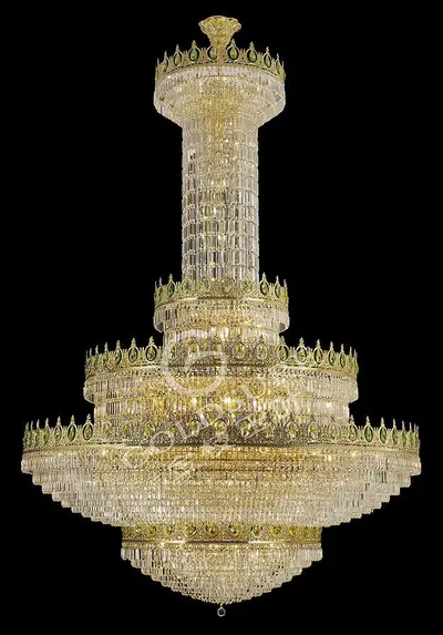 Đèn chùm cổ điển đồng màu vàng 24K, Ø180 cm (xanh ô liu)