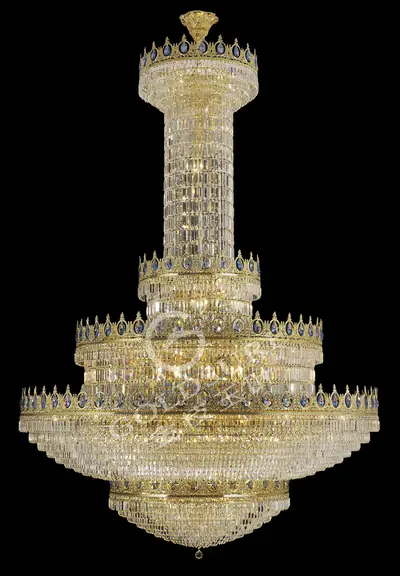 Đèn chùm cổ điển đồng màu vàng 24K, Ø180 cm (xanh thiên thanh)