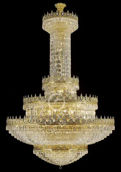 Đèn chùm cổ điển đồng màu vàng 24K, Ø180 cm (pha lê trong)