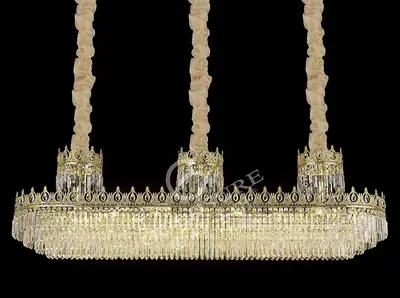 Đèn chùm cổ điển đồng màu vàng 24K, Ø165 cm (xanh thiên thanhdáng oval)