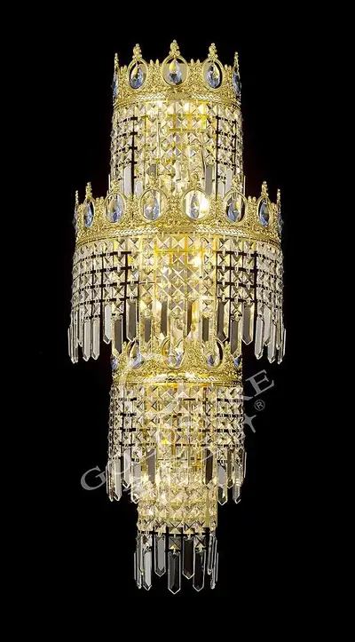 Đèn tường cổ điển đồng màu vàng 24K, 6 bóng (xanh thiên thanh)